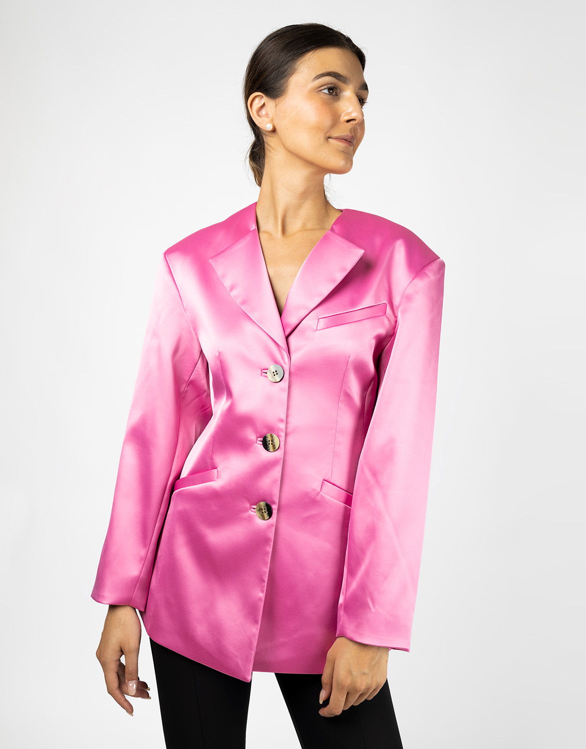 GANNI - Double Satin Fitted Blazer Wild Orchid | Høyer